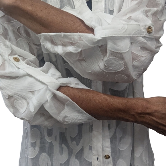 Lilly Pulitzer White Sheer Tunic Blouse Cover Up Button Down Top Size Small - Picture 6 of 10